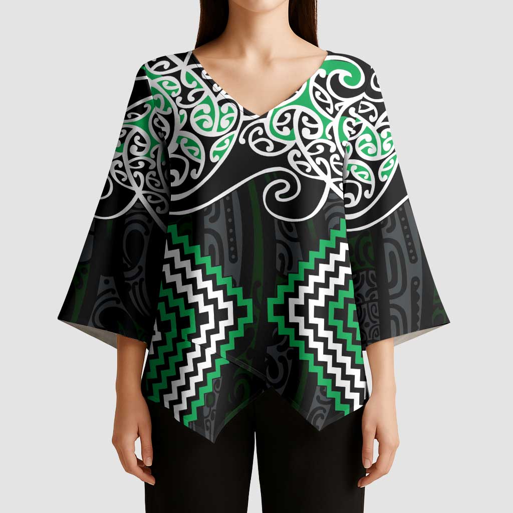 Green Aotearoa Tukutuku Manawa Tapu Kimono Sleeve Blouse Ta Moko Toi Maori - Aussie Hoodie