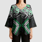 Green Aotearoa Tukutuku Manawa Tapu Kimono Sleeve Blouse Ta Moko Toi Maori - Aussie Hoodie