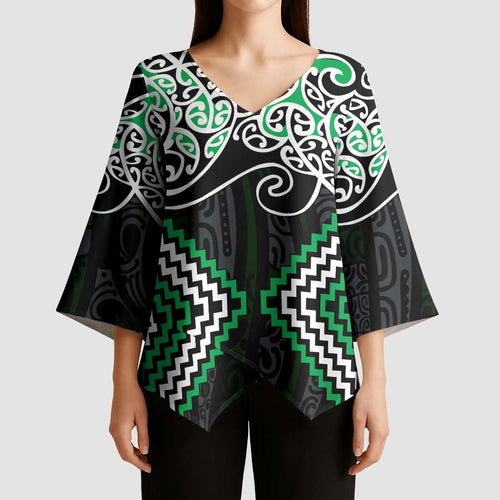 Green Aotearoa Tukutuku Manawa Tapu Kimono Sleeve Blouse Ta Moko Toi Maori - Aussie Hoodie