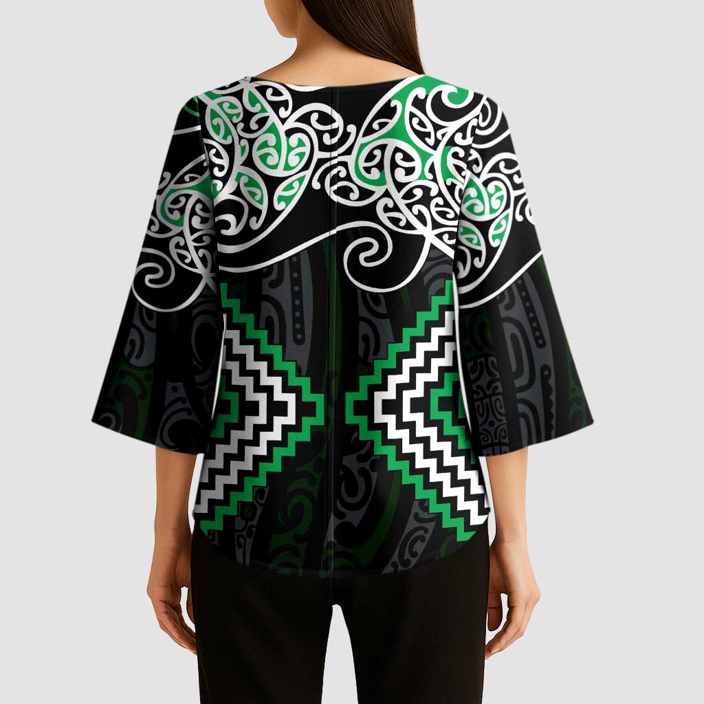 Green Aotearoa Tukutuku Manawa Tapu Kimono Sleeve Blouse Ta Moko Toi Maori - Aussie Hoodie