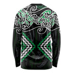 Green Aotearoa Tukutuku Manawa Tapu Long Sleeve Shirt Ta Moko Toi Maori