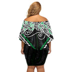 Green Aotearoa Tukutuku Manawa Tapu Off Shoulder Short Dress Ta Moko Toi Maori