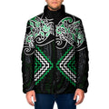 Green Aotearoa Tukutuku Manawa Tapu Padded Jacket Ta Moko Toi Maori - Aussie Hoodie