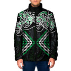 Green Aotearoa Tukutuku Manawa Tapu Padded Jacket Ta Moko Toi Maori - Aussie Hoodie