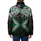 Green Aotearoa Tukutuku Manawa Tapu Padded Jacket Ta Moko Toi Maori - Aussie Hoodie