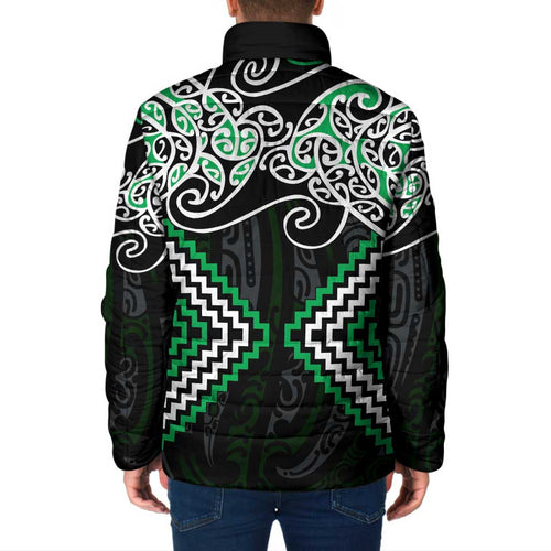 Green Aotearoa Tukutuku Manawa Tapu Padded Jacket Ta Moko Toi Maori - Aussie Hoodie