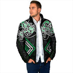 Green Aotearoa Tukutuku Manawa Tapu Padded Jacket Ta Moko Toi Maori - Aussie Hoodie