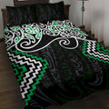 Green Aotearoa Tukutuku Manawa Tapu Quilt Bed Set Ta Moko Toi Maori