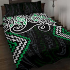 Green Aotearoa Tukutuku Manawa Tapu Quilt Bed Set Ta Moko Toi Maori