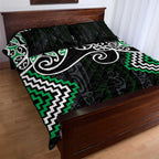 Green Aotearoa Tukutuku Manawa Tapu Quilt Bed Set Ta Moko Toi Maori