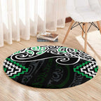 Green Aotearoa Tukutuku Manawa Tapu Round Carpet Ta Moko Toi Maori