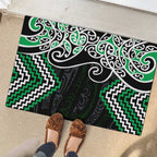 Green Aotearoa Tukutuku Manawa Tapu Rubber Doormat Ta Moko Toi Maori