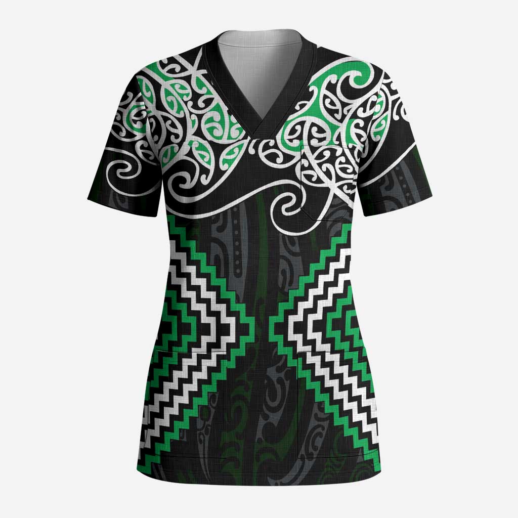 Green Aotearoa Tukutuku Manawa Tapu Scrub Top Ta Moko Toi Maori - Aussie Hoodie