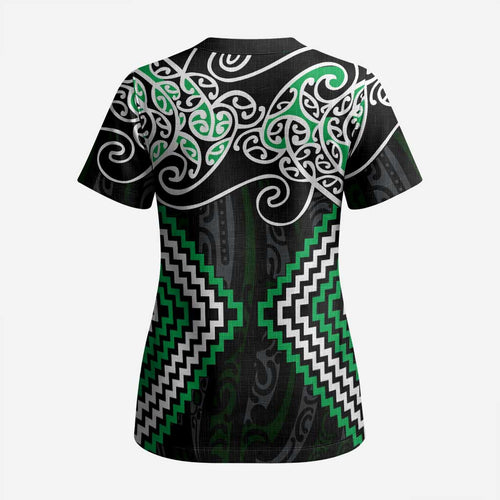 Green Aotearoa Tukutuku Manawa Tapu Scrub Top Ta Moko Toi Maori - Aussie Hoodie