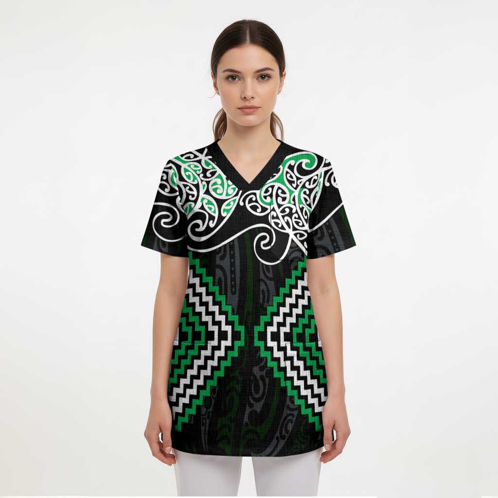 Green Aotearoa Tukutuku Manawa Tapu Scrub Top Ta Moko Toi Maori - Aussie Hoodie