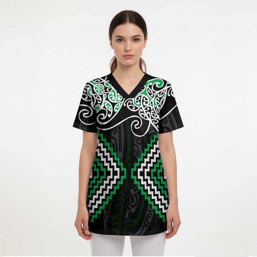Green Aotearoa Tukutuku Manawa Tapu Scrub Top Ta Moko Toi Maori - Aussie Hoodie