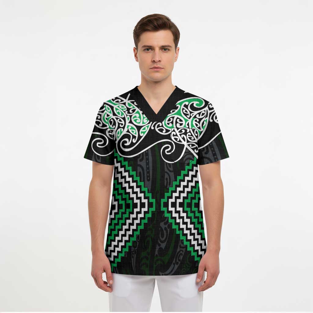 Green Aotearoa Tukutuku Manawa Tapu Scrub Top Ta Moko Toi Maori - Aussie Hoodie