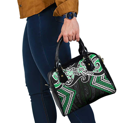 Green Aotearoa Tukutuku Manawa Tapu Shoulder Handbag Ta Moko Toi Maori