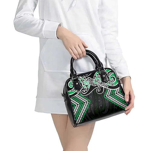 Green Aotearoa Tukutuku Manawa Tapu Shoulder Handbag Ta Moko Toi Maori