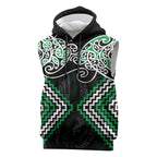 Green Aotearoa Tukutuku Manawa Tapu Sleeveless Hoodie Ta Moko Toi Maori - Aussie Hoodie