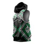 Green Aotearoa Tukutuku Manawa Tapu Sleeveless Hoodie Ta Moko Toi Maori - Aussie Hoodie