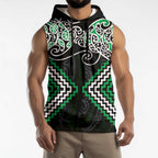 Green Aotearoa Tukutuku Manawa Tapu Sleeveless Hoodie Ta Moko Toi Maori - Aussie Hoodie