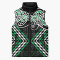 Green Aotearoa Tukutuku Manawa Tapu Sleeveless Puffer Jacket Ta Moko Toi Maori - Aussie Hoodie