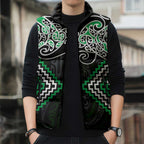 Green Aotearoa Tukutuku Manawa Tapu Sleeveless Puffer Jacket Ta Moko Toi Maori - Aussie Hoodie