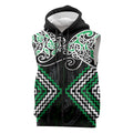 Green Aotearoa Tukutuku Manawa Tapu Sleeveless Zip Hoodie Ta Moko Toi Maori LT9