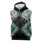 Green Aotearoa Tukutuku Manawa Tapu Sleeveless Zip Hoodie Ta Moko Toi Maori LT9