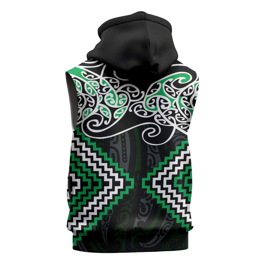 Green Aotearoa Tukutuku Manawa Tapu Sleeveless Zip Hoodie Ta Moko Toi Maori LT9