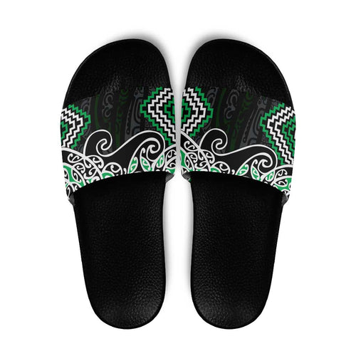 Green Aotearoa Tukutuku Manawa Tapu Slide Sandals Ta Moko Toi Maori - Aussie Hoodie
