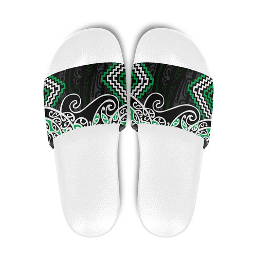 Green Aotearoa Tukutuku Manawa Tapu Slide Sandals Ta Moko Toi Maori - Aussie Hoodie