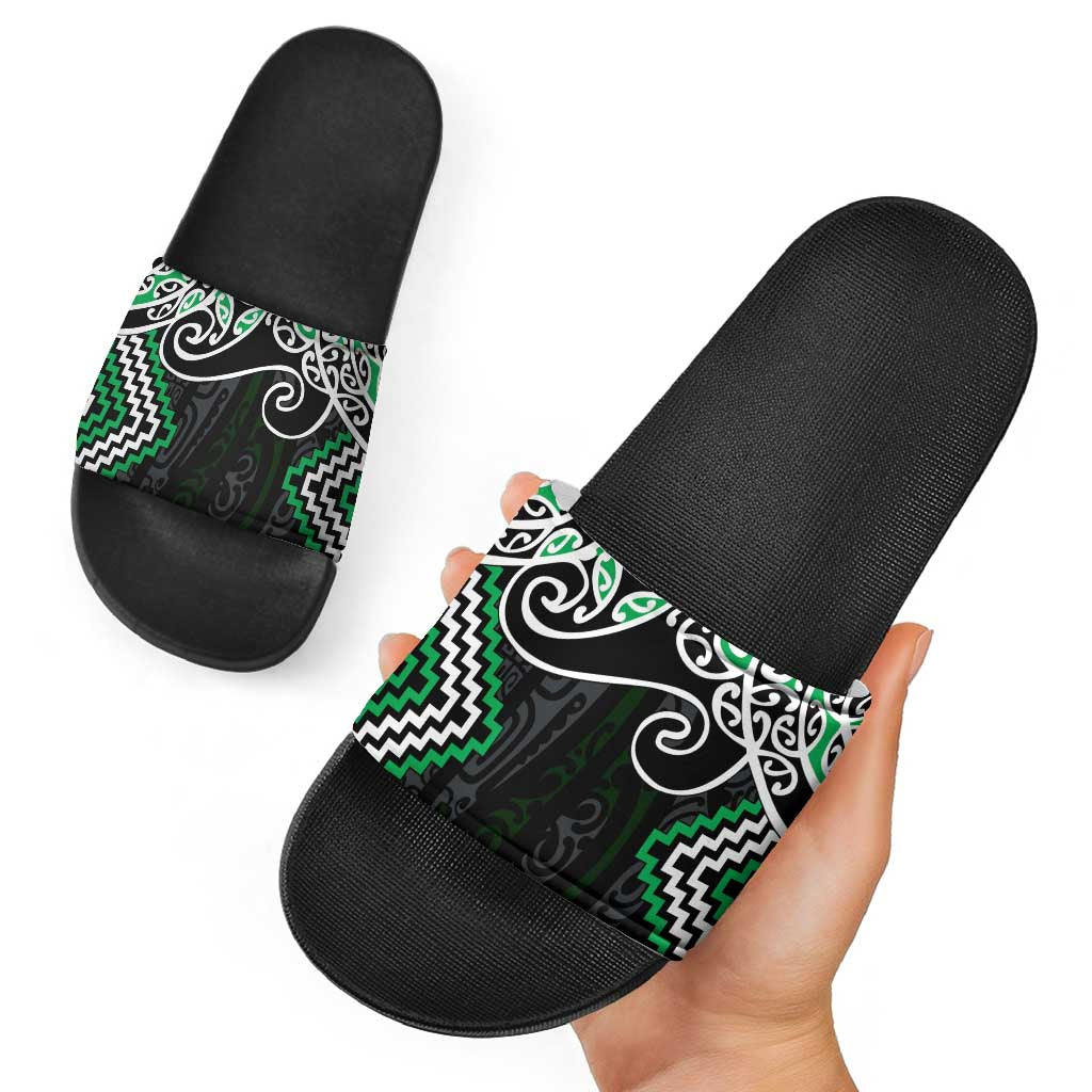 Green Aotearoa Tukutuku Manawa Tapu Slide Sandals Ta Moko Toi Maori - Aussie Hoodie