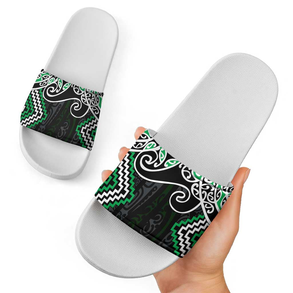 Green Aotearoa Tukutuku Manawa Tapu Slide Sandals Ta Moko Toi Maori - Aussie Hoodie