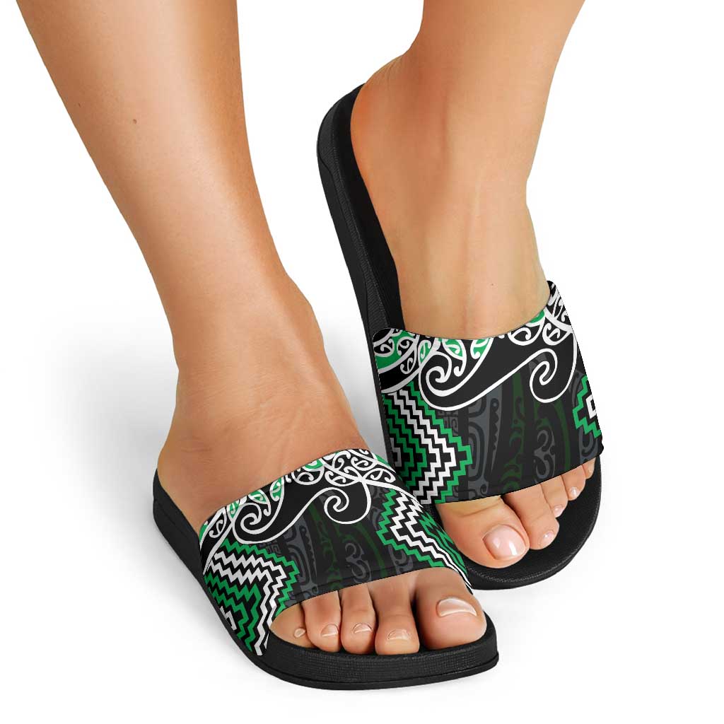 Green Aotearoa Tukutuku Manawa Tapu Slide Sandals Ta Moko Toi Maori - Aussie Hoodie