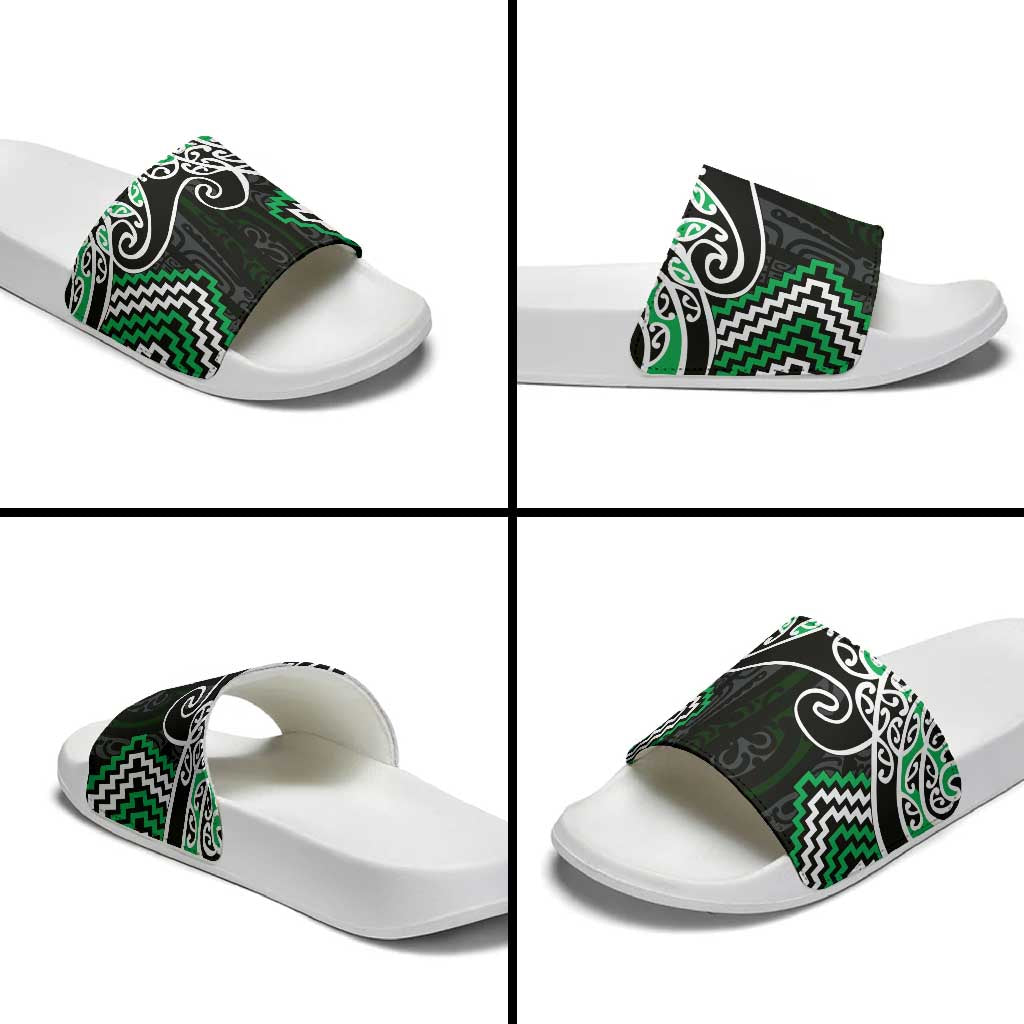 Green Aotearoa Tukutuku Manawa Tapu Slide Sandals Ta Moko Toi Maori - Aussie Hoodie