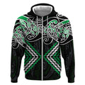 Green Aotearoa Tukutuku Manawa Tapu Zip Hoodie Ta Moko Toi Maori