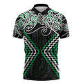 Green Aotearoa Tukutuku Manawa Tapu Zipper Polo Shirt Ta Moko Toi Maori - Aussie Hoodie