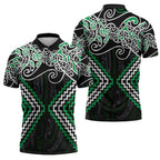 Green Aotearoa Tukutuku Manawa Tapu Zipper Polo Shirt Ta Moko Toi Maori - Aussie Hoodie