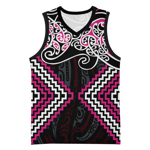 Pink Aotearoa Tukutuku Manawa Tapu Basketball Jersey Ta Moko Toi Maori - Aussie Hoodie