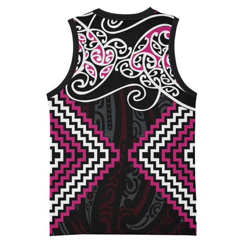 Pink Aotearoa Tukutuku Manawa Tapu Basketball Jersey Ta Moko Toi Maori - Aussie Hoodie