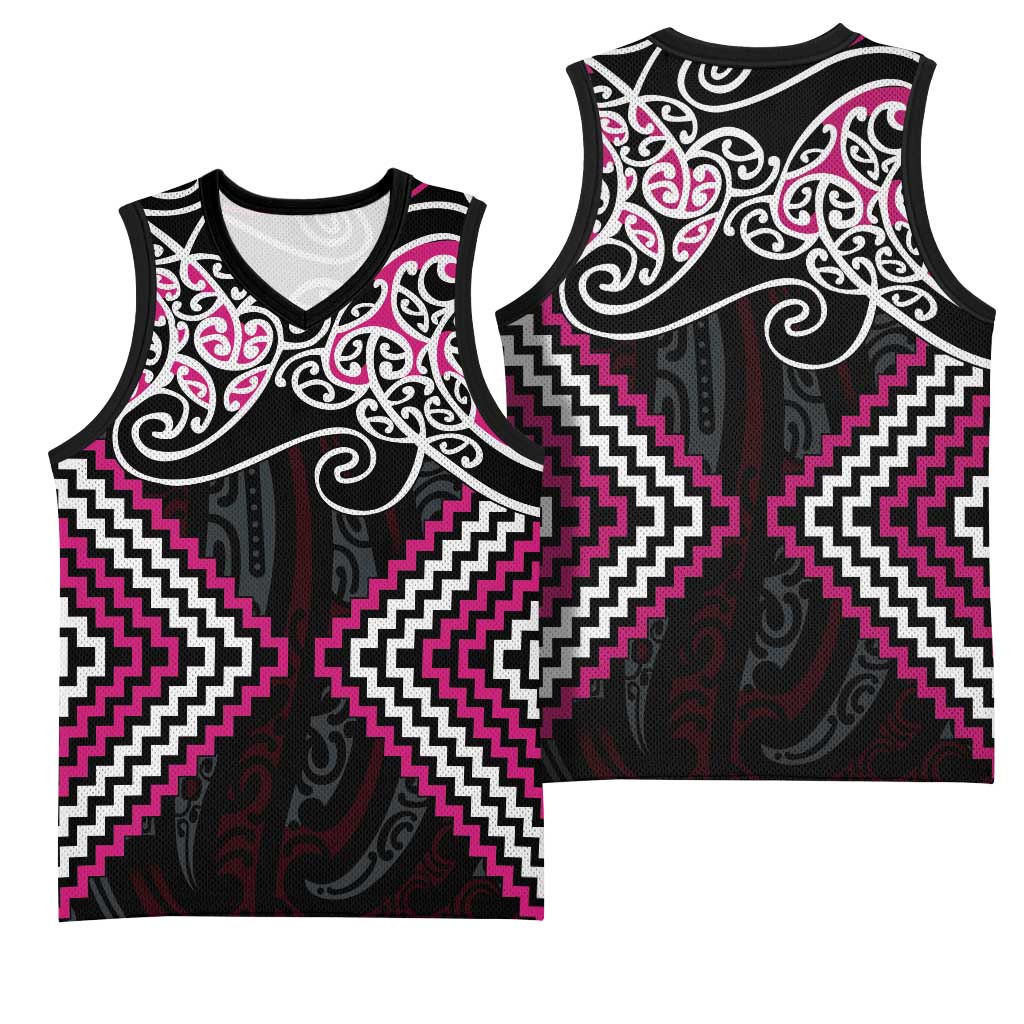 Pink Aotearoa Tukutuku Manawa Tapu Basketball Jersey Ta Moko Toi Maori - Aussie Hoodie