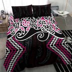 Pink Aotearoa Tukutuku Manawa Tapu Bedding Set Ta Moko Toi Maori