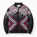 Pink Aotearoa Tukutuku Manawa Tapu Bomber Puffer Jacket Ta Moko Toi Maori - Aussie Hoodie