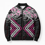 Pink Aotearoa Tukutuku Manawa Tapu Bomber Puffer Jacket Ta Moko Toi Maori - Aussie Hoodie