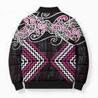 Pink Aotearoa Tukutuku Manawa Tapu Bomber Puffer Jacket Ta Moko Toi Maori - Aussie Hoodie