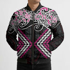 Pink Aotearoa Tukutuku Manawa Tapu Bomber Puffer Jacket Ta Moko Toi Maori - Aussie Hoodie