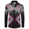 Pink Aotearoa Tukutuku Manawa Tapu Button Sweatshirt Ta Moko Toi Maori