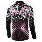 Pink Aotearoa Tukutuku Manawa Tapu Button Sweatshirt Ta Moko Toi Maori